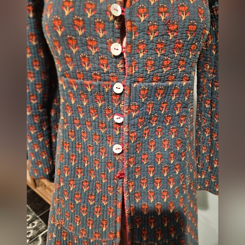 Vintage Reversible Quilted Folk Print Longline Jacket. Red/Teal Floral. XS/S - Picture 8 of 16